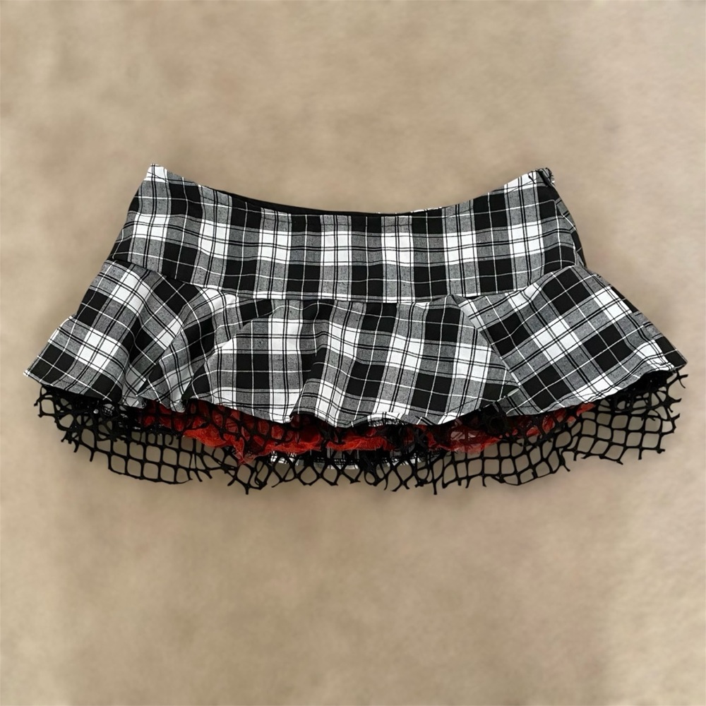 Forplay Plaid Mini Skirt Schoolgirl S/M Mesh & Netting NWOT
